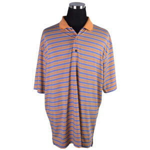 Footjoy Mens Polo Shirt XXL Orange Blue Striped Short Sleeve